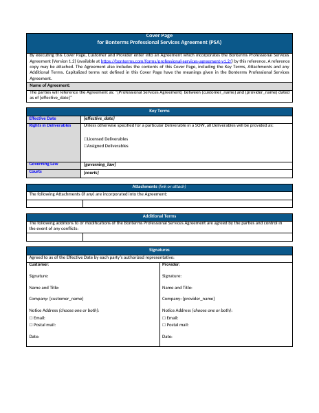 Professional Services Agreement template preview