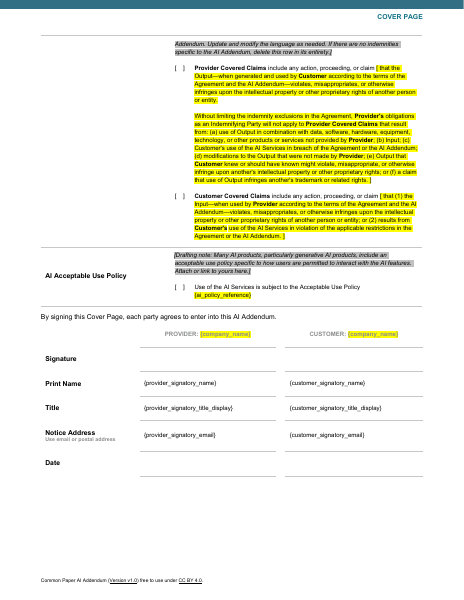 AI Addendum template preview