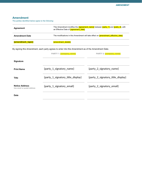 Amendment template preview