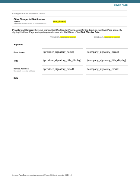 Business Associate Agreement template preview