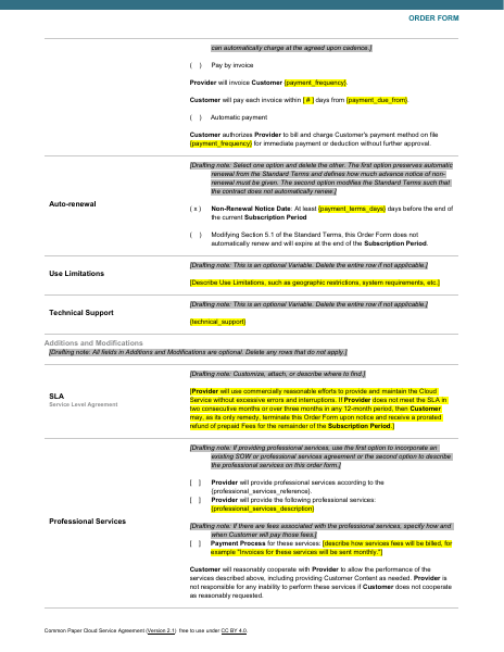 CSA Without SLA template preview
