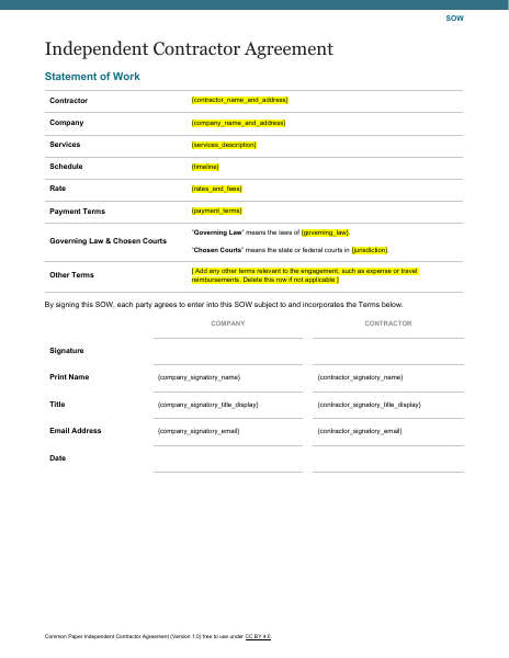 Independent Contractor Agreement template preview
