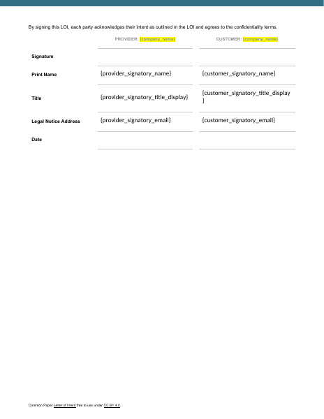 Letter of Intent template preview