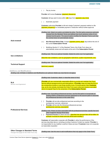 Order Form template preview