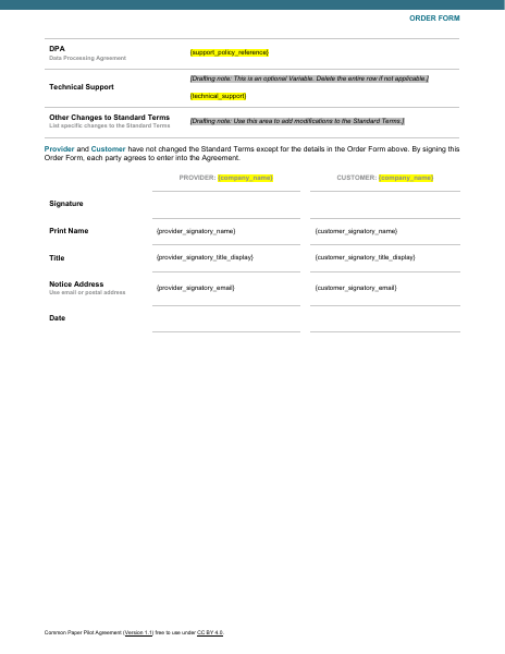 Pilot Agreement template preview