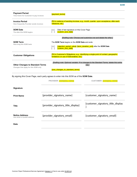 Professional Services Agreement template preview